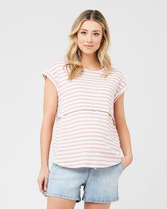 Ripe Lionel Nursing Tee Dusty Pink and White Stripe