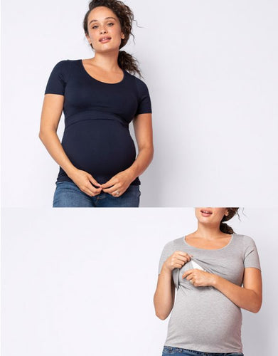 Seraphine Laina SS 2 Pack Nursing Tee Navy & Grey