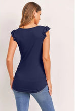 Hello Miz Ruffle Sleeve Ribbed Tank Navy