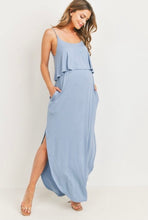 Hello Miz Solid Maternity Nursing Maxi Dress Chambray