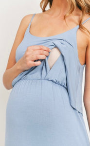 Hello Miz Solid Maternity Nursing Maxi Dress Chambray