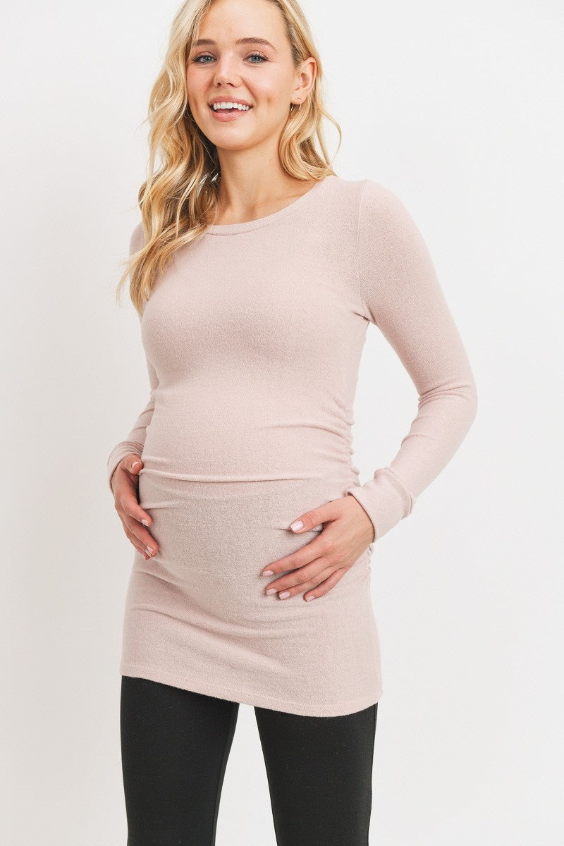 Hello Miz Cashmere-Like Hacci Maternity Long Sleeve Tunic Pink