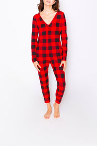 Smash + Tess The Cozy Friday Romper Pointsetta Plaid