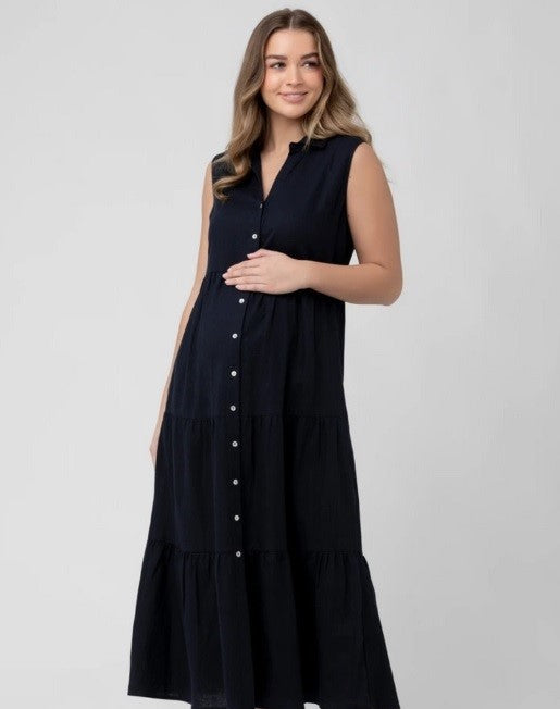 Ripe Tracy Tiered Linen Dress Navy